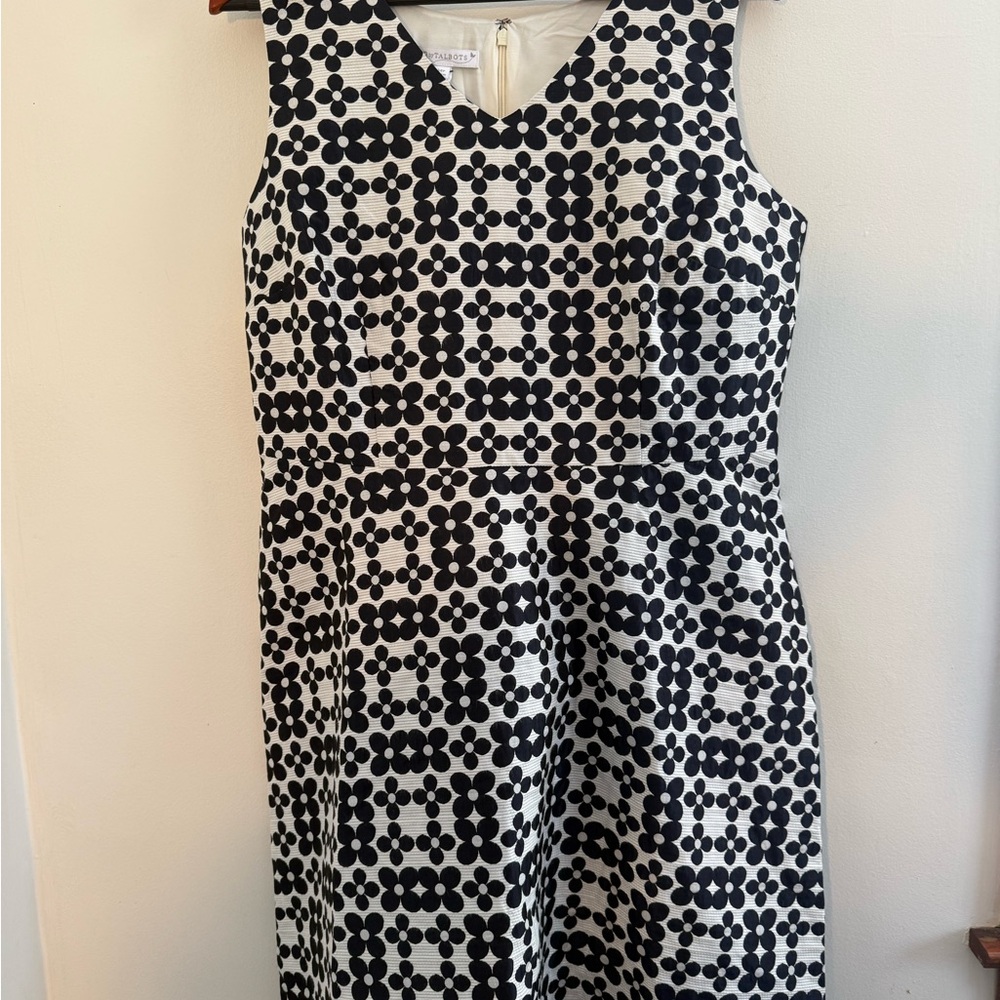 Talbots Navy Blue and White Geometric Floral Midi Dress